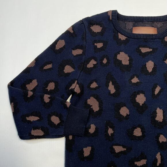 Zanerobe Sweater Mens XL Navy Blue Brown Leopard Animal Print Crewneck Cotton - Picture 3 of 9
